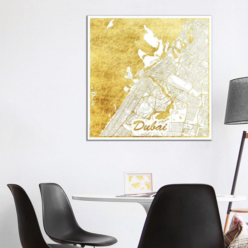 Dubai Gold Leaf Urban Blueprint Map by Hubert Roguski - Wrapped Canvas Print, 93.98 cm H x 93.98 cm W x 3.175 cm D
