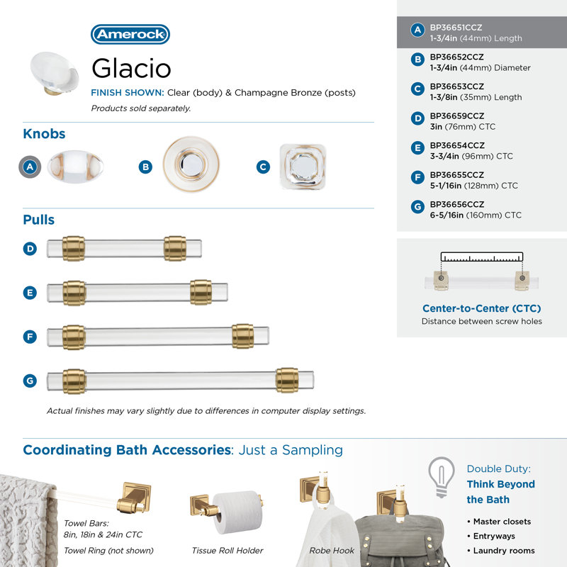 Glacio 1 3/4" Length Oval Knob, Clear/Champagne Bronze