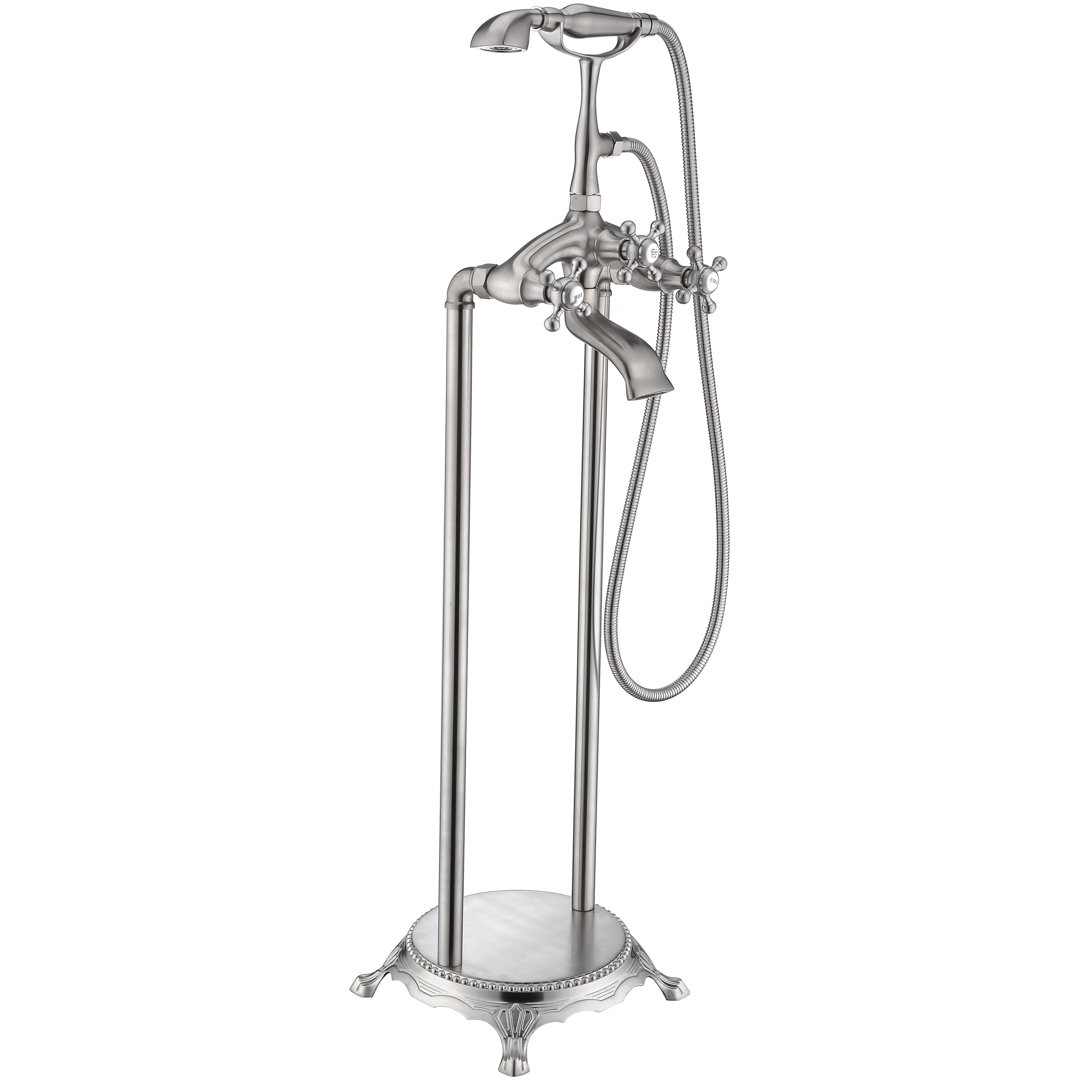 Triple Handle Floor Mounted Clawfoot Tub Faucet with Diverter and Handshower ANZZI 