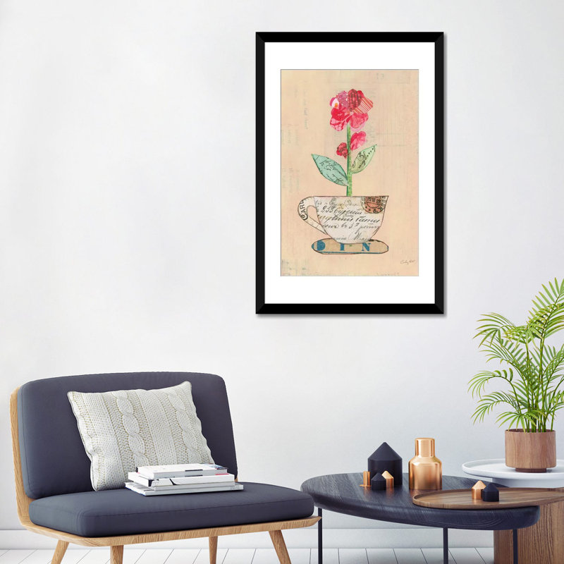 «Teacup Floral IV», impression sur toile, H 32 po x l 24 po x P 1 po, Papier d'art encadré noir, Blanc