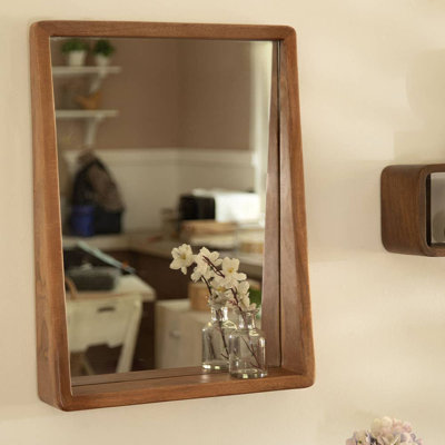 Miroir mural | Miroir mural compact en bois avec tablette de rangement, 18 x 24 po