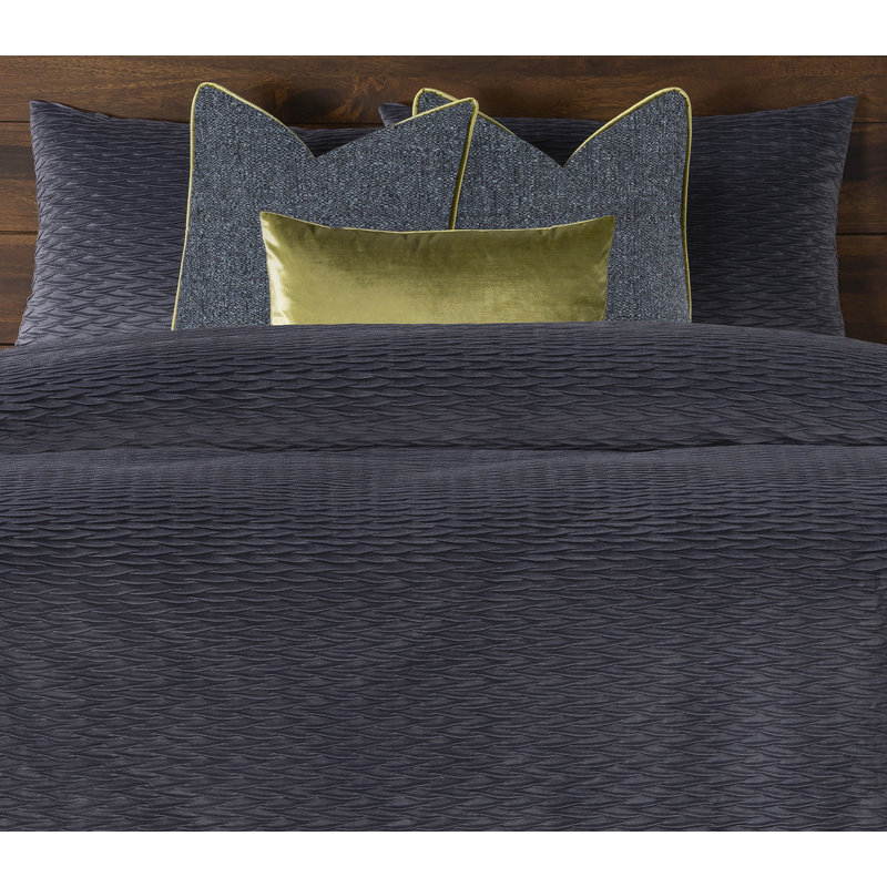 Pleated Velvet Blue Stone Duvet Cover & Insert Set, Twin Duvet Cover + 1 Sham + 2 Pillows