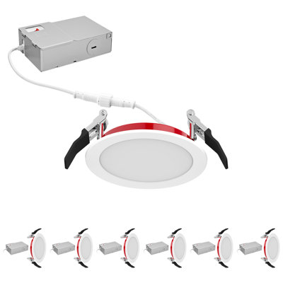Luxrite 4 Inch LED Recessed Lighting, 5CCT, LED Wafer Downlight, 2 Hour Fire Rated, 820LM, 10W, Dimmable, CRI90, IC Rated Energy Star UL Listed 6 Pack