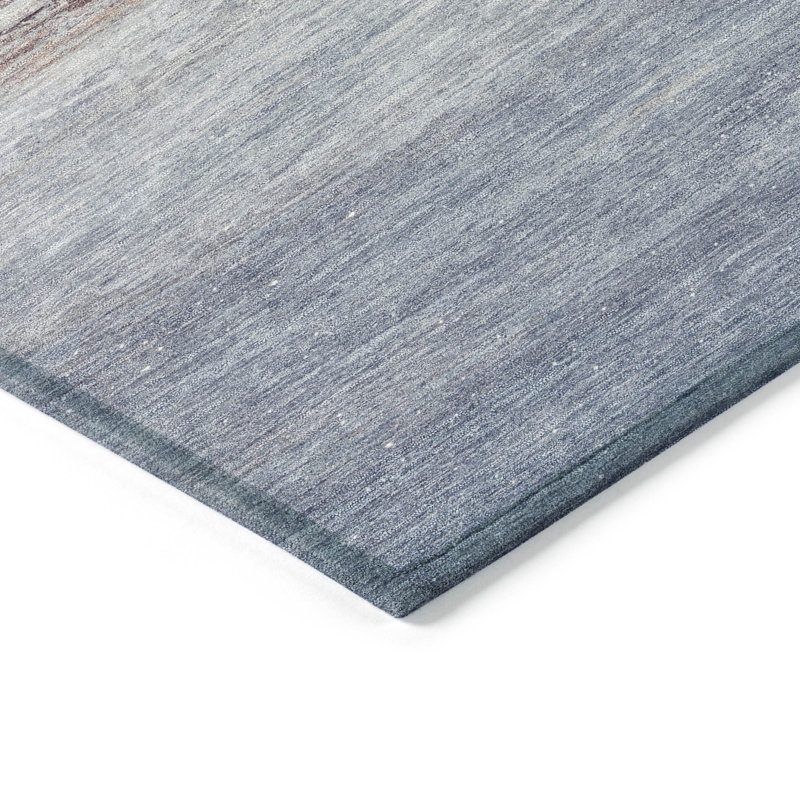 Tapis bleu intérieur / extérieur lavable à la machine Xhevrie, Rectangle 10 pi x 14 pi