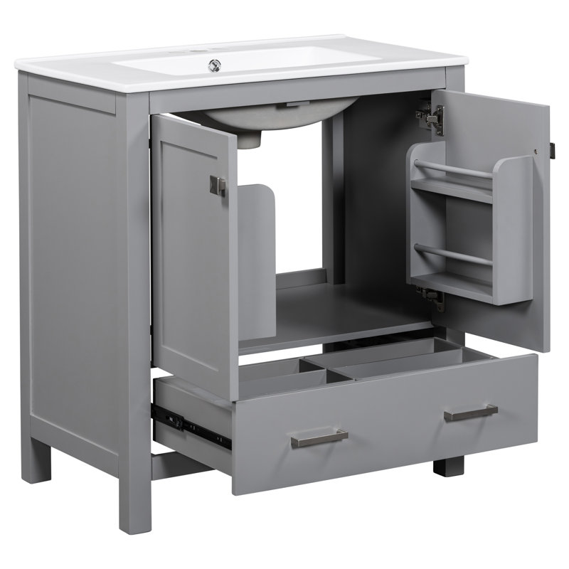 Armoire de salle de bain 60 po en gris, double meuble-lavabo et rangement pratique - Éviers additionnels élégants avec solution élégante