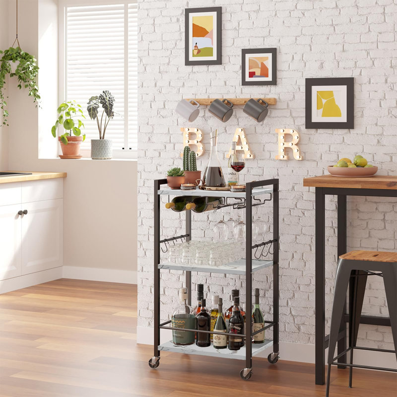 Steel Bar Cart, Marble White