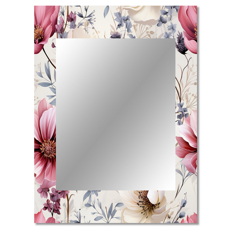 Fleur sauvage rose et beige Debarh Paradise - grand miroir floral, décor de miroir mural unique, impression sur métal