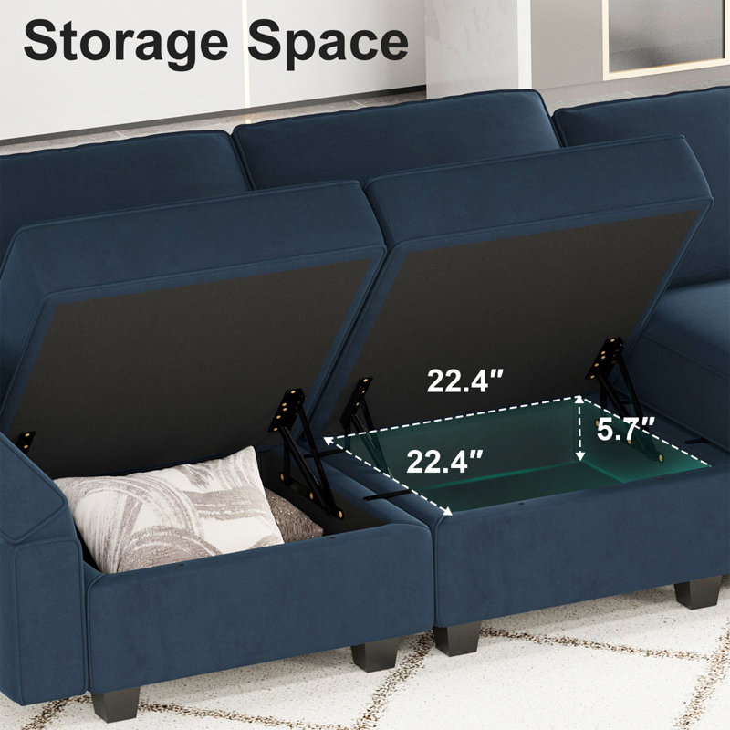 Canapé de rangement modulaire en velours Vashudev, Velours bleu