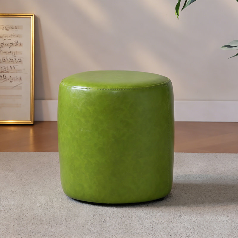 11.8? Small Round Faux Leather Upholstered Ottoman, Lime Green