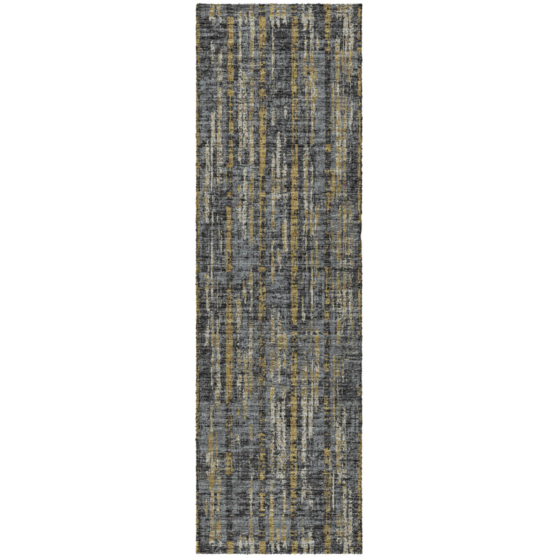 Premium Machine Washable Dream Shag ADS39 Broken Bars Rug, 2'3" x 7'6" Runner, Granite