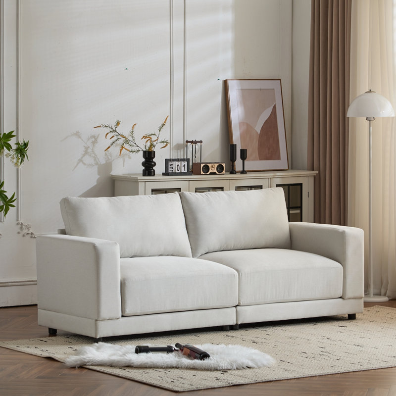 Canapé moderne à accoudoirs carrés avec revêtement en velours doux, Beige