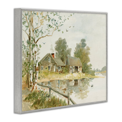 Cabin Along River's Edge Framed Giclee, design by Lettered and Lined