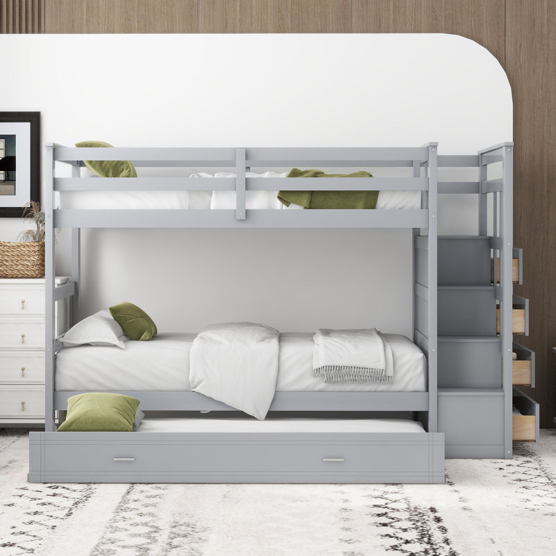 Lit superposé avec lit gigogne et escalier