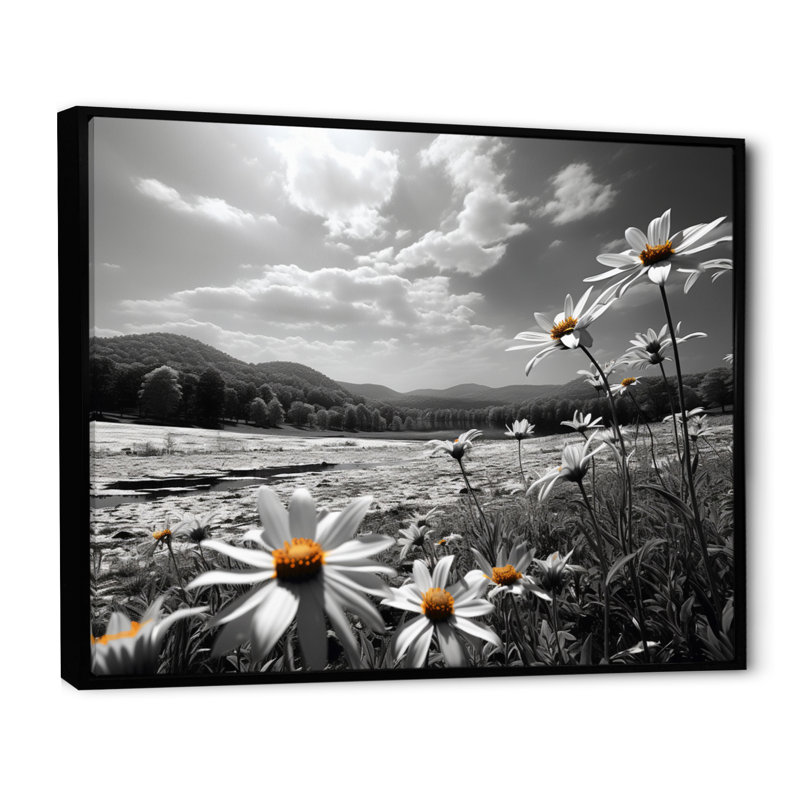Champ de fleurs bronze pré - impression, H 34 po x l 44 po x P 1,5 po, Cadre flottant noir