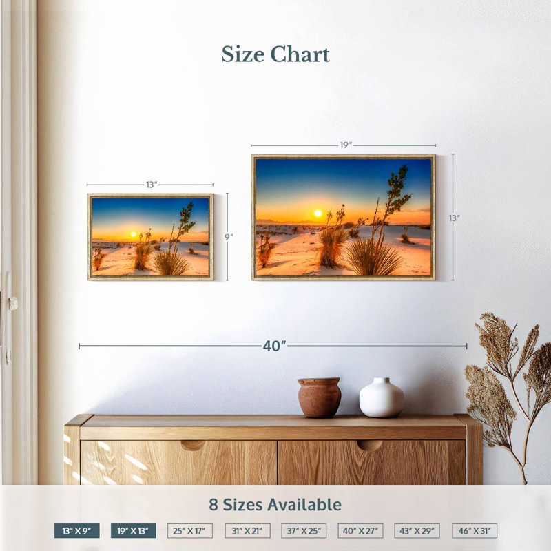 Coucher de soleil White Sands, Cadre flottant en bois naturel, 19 po x 13 po