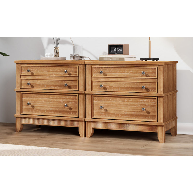 Commode 3 tiroirs couloir - Finition naturelle, pin massif et table d'appoint intérieure avec tiroir en feutre pour moulure de flûte