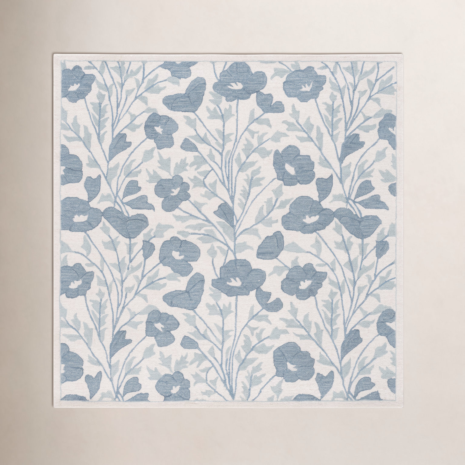 Hand-Tufted Wool Floral Rug, Square 6'