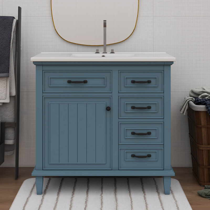 Ensemble de meuble-lavabo simple 36 po avec comptoir 36 po, ensemble de meuble-lavabo 36 po, 2 tiroirs basculants et tablette réglable incluse
