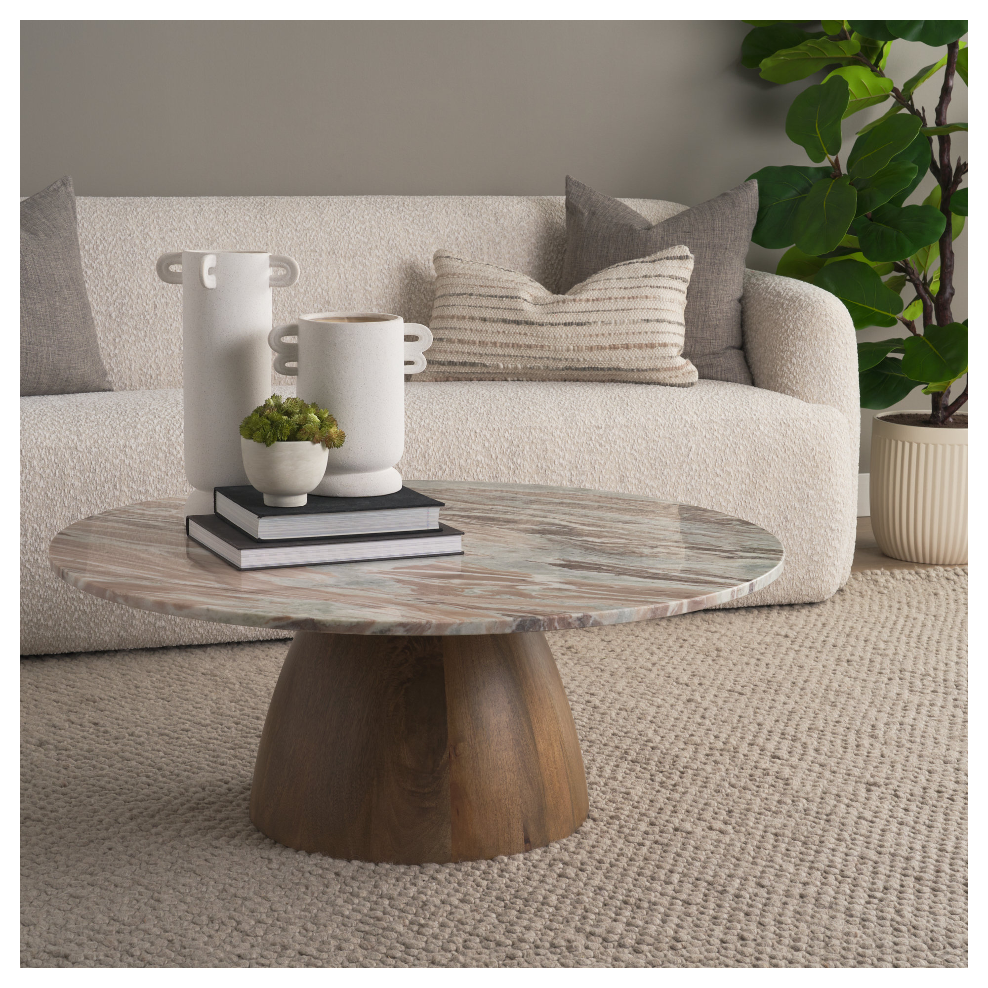Mellonia 42" Round Genuine Marble Coffee Table