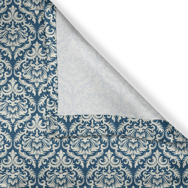 Rideau décoratif à œillets 2 panneaux East Urban Home, 50 po, blanc et bleu, L 50 po x L 72 po