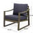 Dark Grey Club Chair With Water- Cushions And Wood Construction For Outdoor Slat Seat Armrest