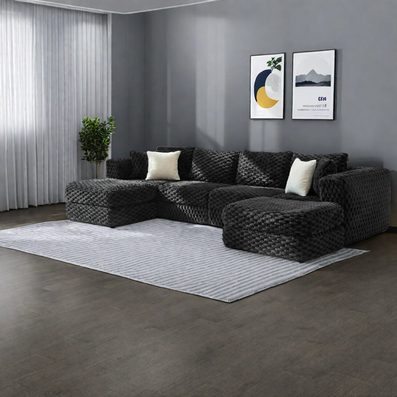 Canapé modulaire confortable, velours bullé, design de salon polyvalent