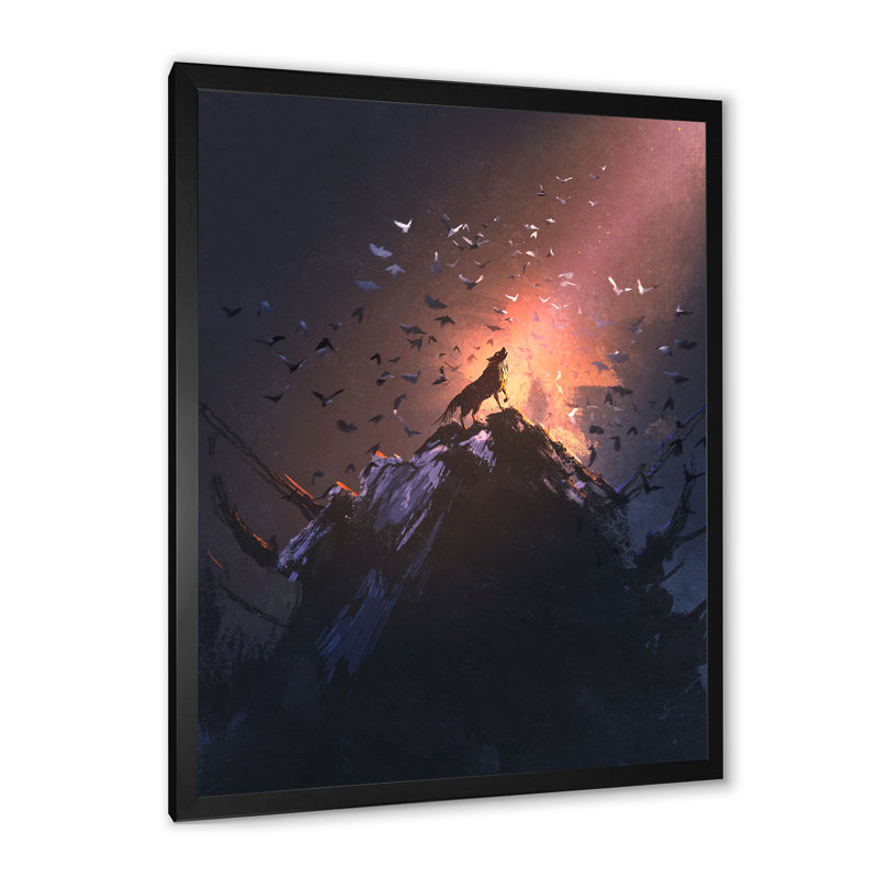 «Video Game Fantasy Wolf on Rock», reproduction de cadre photo sur toile, H 20 po x l 12 po x P 1 po, Cadre noir