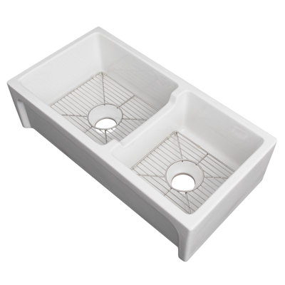 Fireclay Palermo Front Reversible 36" L x 18" W Double Basin Farmhouse/Apron Kitchen Sink with Sink Grid