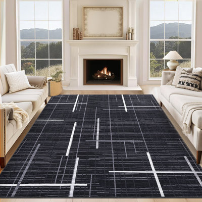 Modern Machine Washable Rug for Living Room Abstract Geometric Non Slip Ultra Thin Throw Rug Foldable Soft Stain Resistant Striped Accent Rug for Bedroom