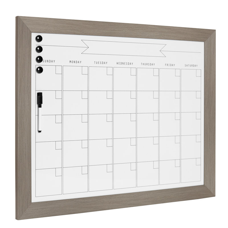 Tableau effaçable mural calendrier magnétique, H 23 po x l 29 po, Gris