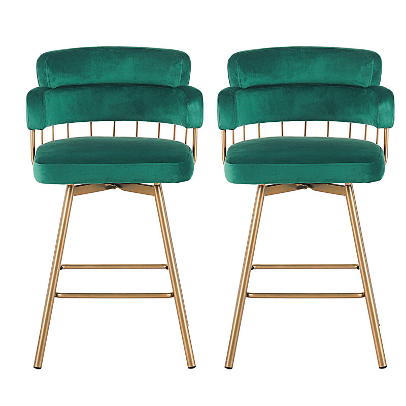 Tabourets de bar pivotants à 180 ° avec dossier et pieds en métal, tabourets de bar à hauteur de comptoir de 26 po (ensemble de 2)
