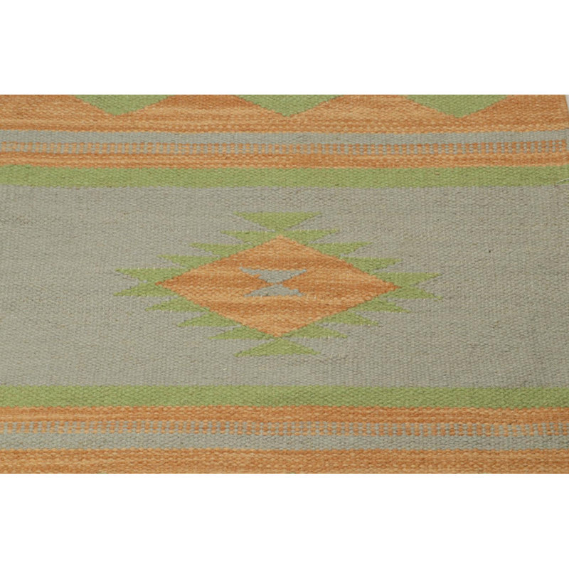Flatweave Wool Area Rug in Gold/Green