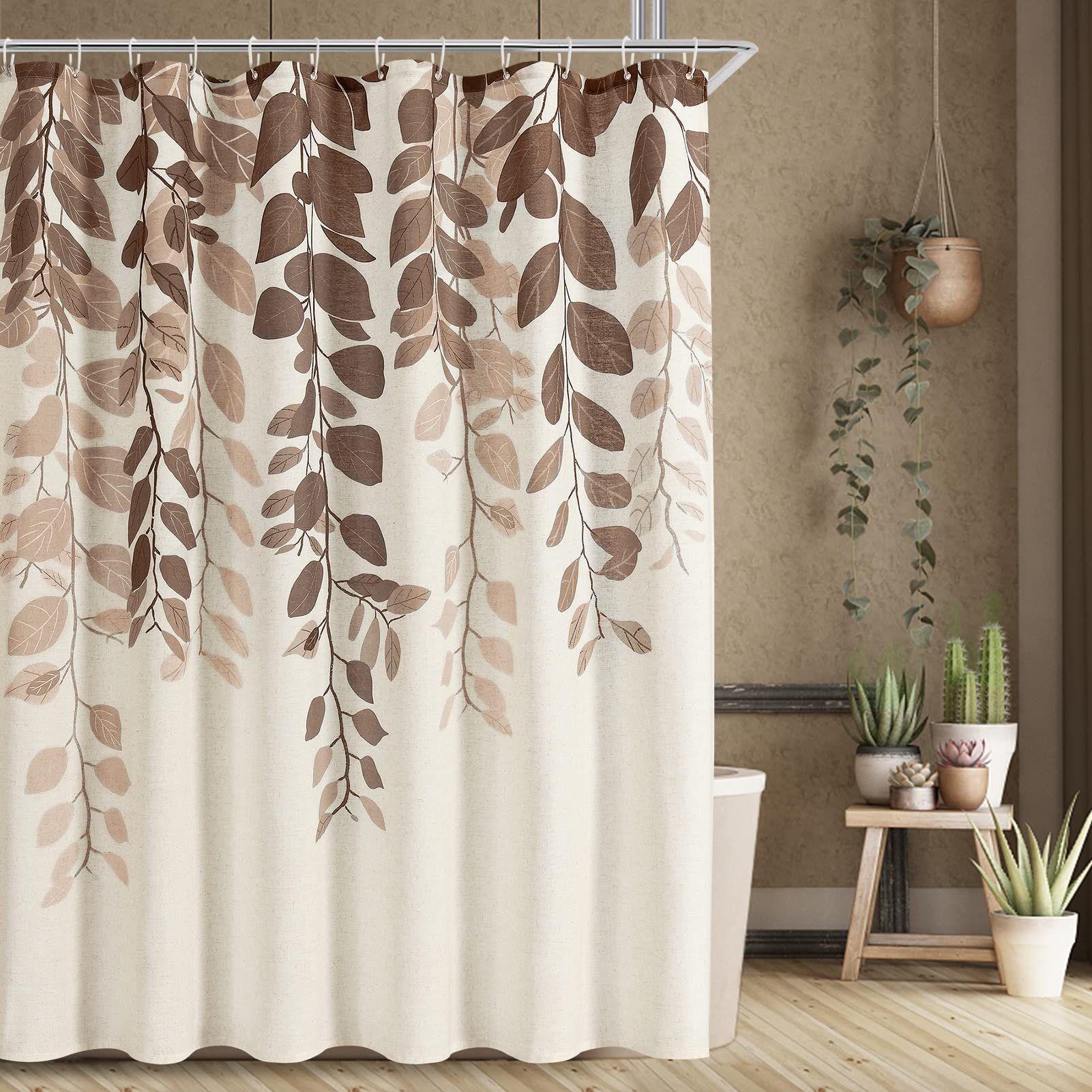 Aimey Linen Floral Shower Curtain with Hooks Included