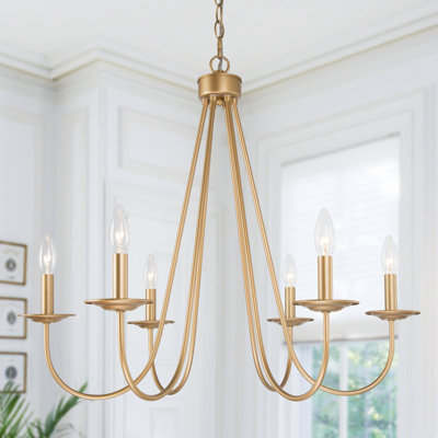 Lustre Empire doré à 6 lumières avec chaîne réglable en hauteur (150 cm).