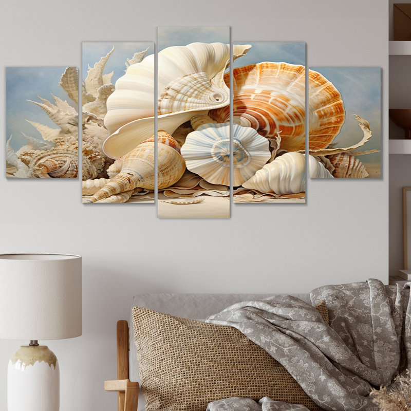  «Seashells Contemporary Collage - Reproduction d'art mural animaux - 5 panneaux