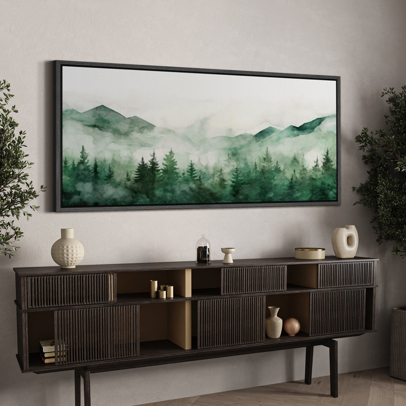 «Woodland Forest Landscape Green Mountain Mist Forest Nature Landscape», reproduction d'art sur toile, H 30 po x l 60 po
