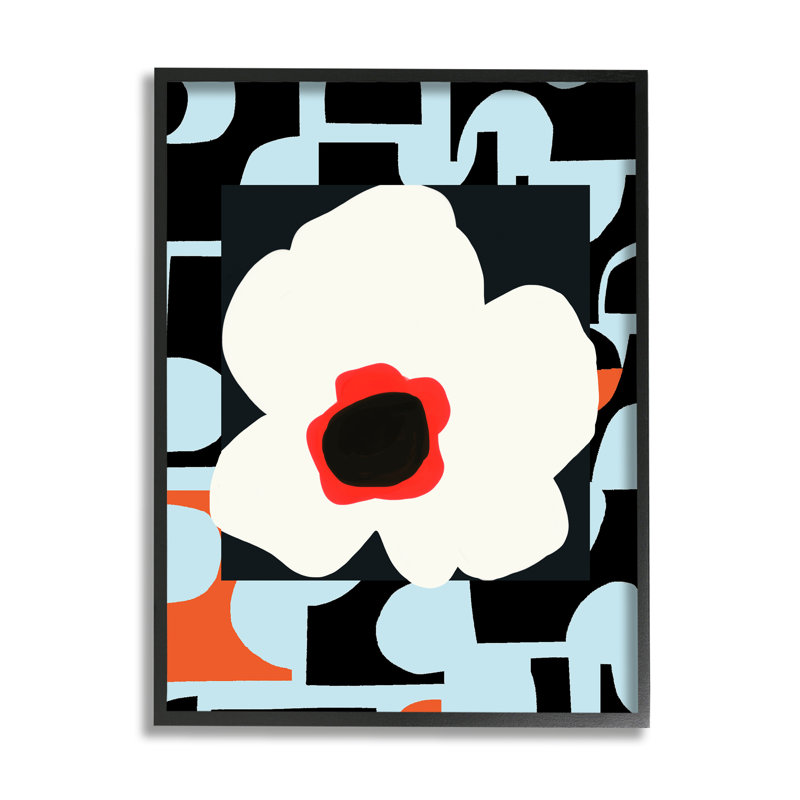 Motif floral rétro, Giclée encadrée noir minuit, H 14 po x l 11 po x P 1,5 po