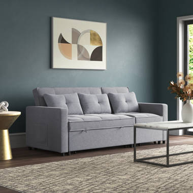 Serta Monroe Queen Convertible Loveseat in Light Gray Fabric Upholstery