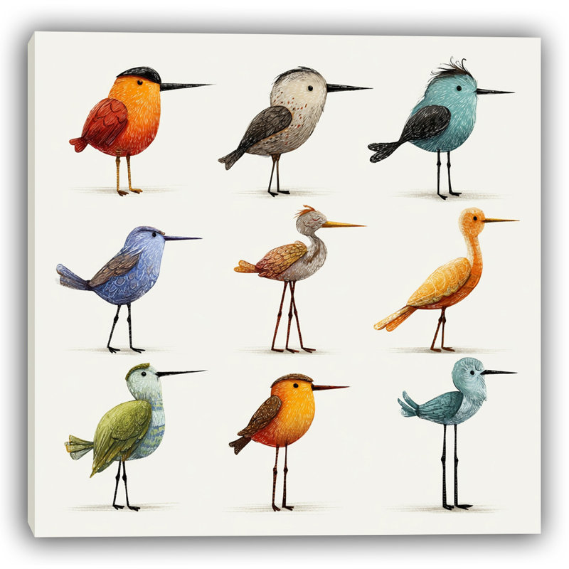 Boho Birds - Illustration d'oiseau fantaisiste coloré, H 24 po x l 36 po