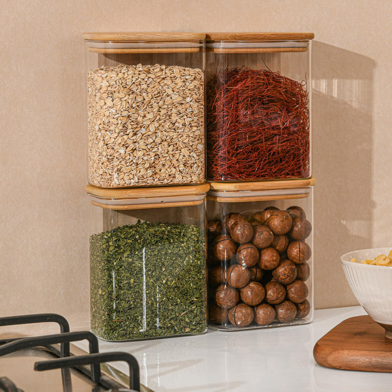 Contenants de rangement en verre 37 oz avec couvercle en bambou (ensemble de 6)
