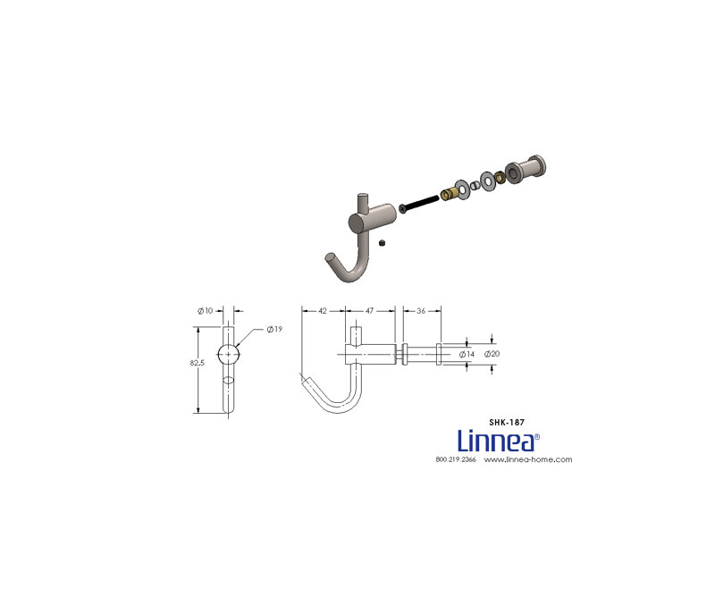 Glass Mounted Towel Hook, Satin Brass