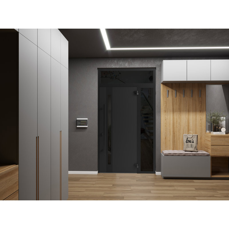 Façade avant en acier pré-suspendue / teck Ronex 1033 / fenêtre extérieure latérale et supérieure en métal / entrée en métal peinte moderne l 36 po x H 12 po x H 80 po et gauche