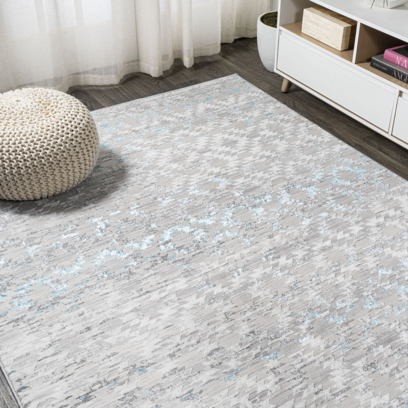 Gehlert Ancient Faded Trellis Gray/Turquoise Rug, Rectangle 7'8" x 10'