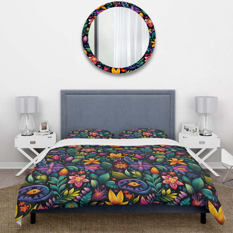 Literie Tropical Fiesta, Housse de couette pour grand lit et 2 taies décor