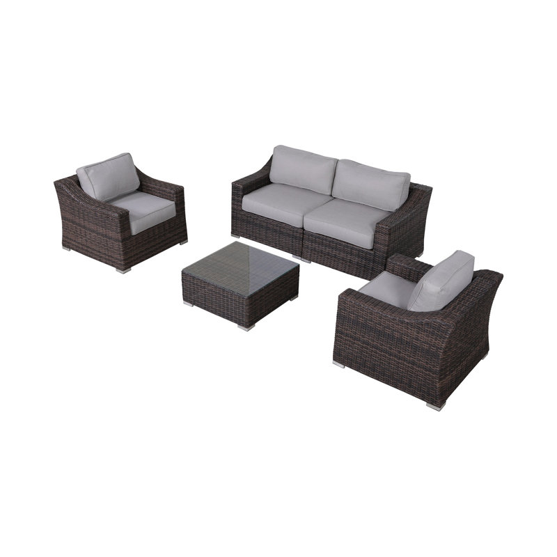 Ensemble de conversation modulaire en rotin 5 pièces avec coussins Biles