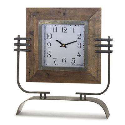 Industrial Analogue Metal Mechanical Tabletop Clock in Brown/Black/Silver