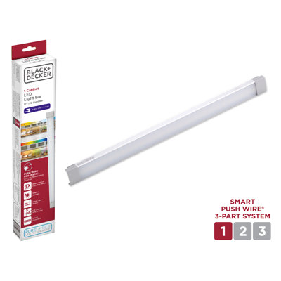 BLACK+DECKER PureOptics Professional PUSH WIRE Under Cabinet Light Bar, Add-on, Plug-in or Hardwire Compatible, Adjustable White and RGB LED, for Utility Light, Closets, Garage, Pantry, One Bar