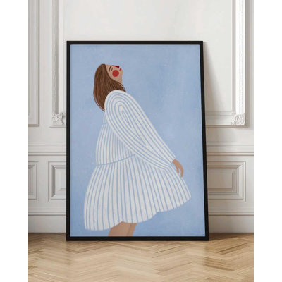 Art contemporain féminin figuratif - imprimé minimaliste bleu et blanc