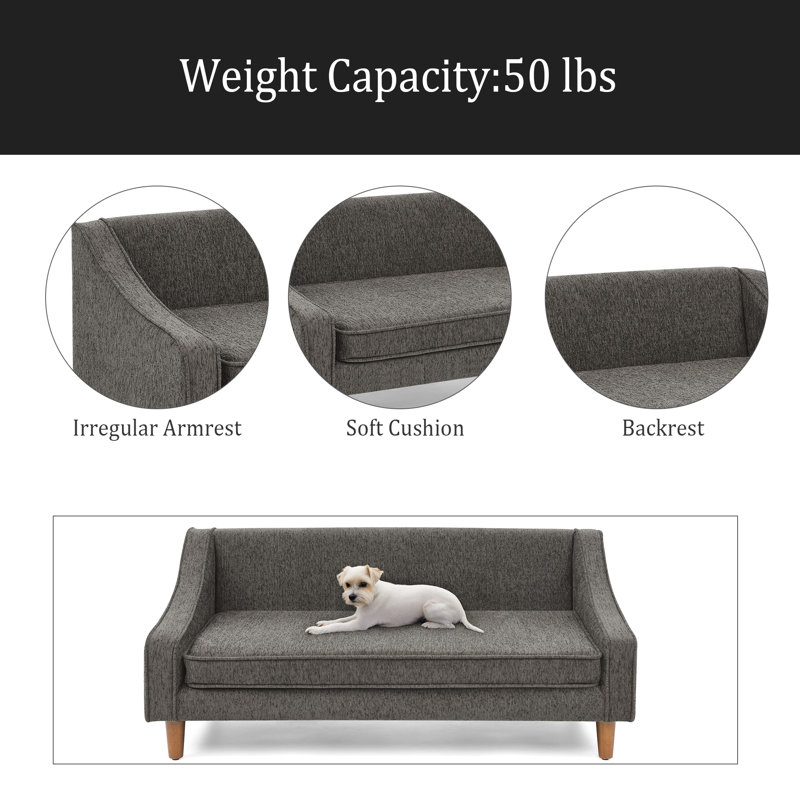 Canapé-lit surélevé durable pour chien, canapé pour animaux avec conception d'accoudoirs irrégulière moderne, Gris foncé