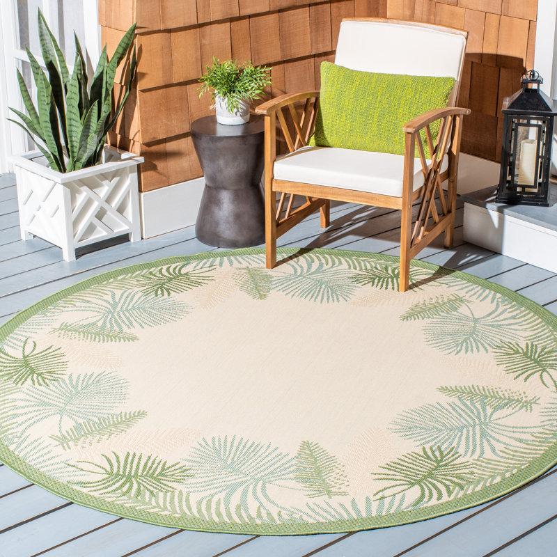 Tapis d'intérieur / extérieur à motif floral Lueck, Rond 6 pi 7 po